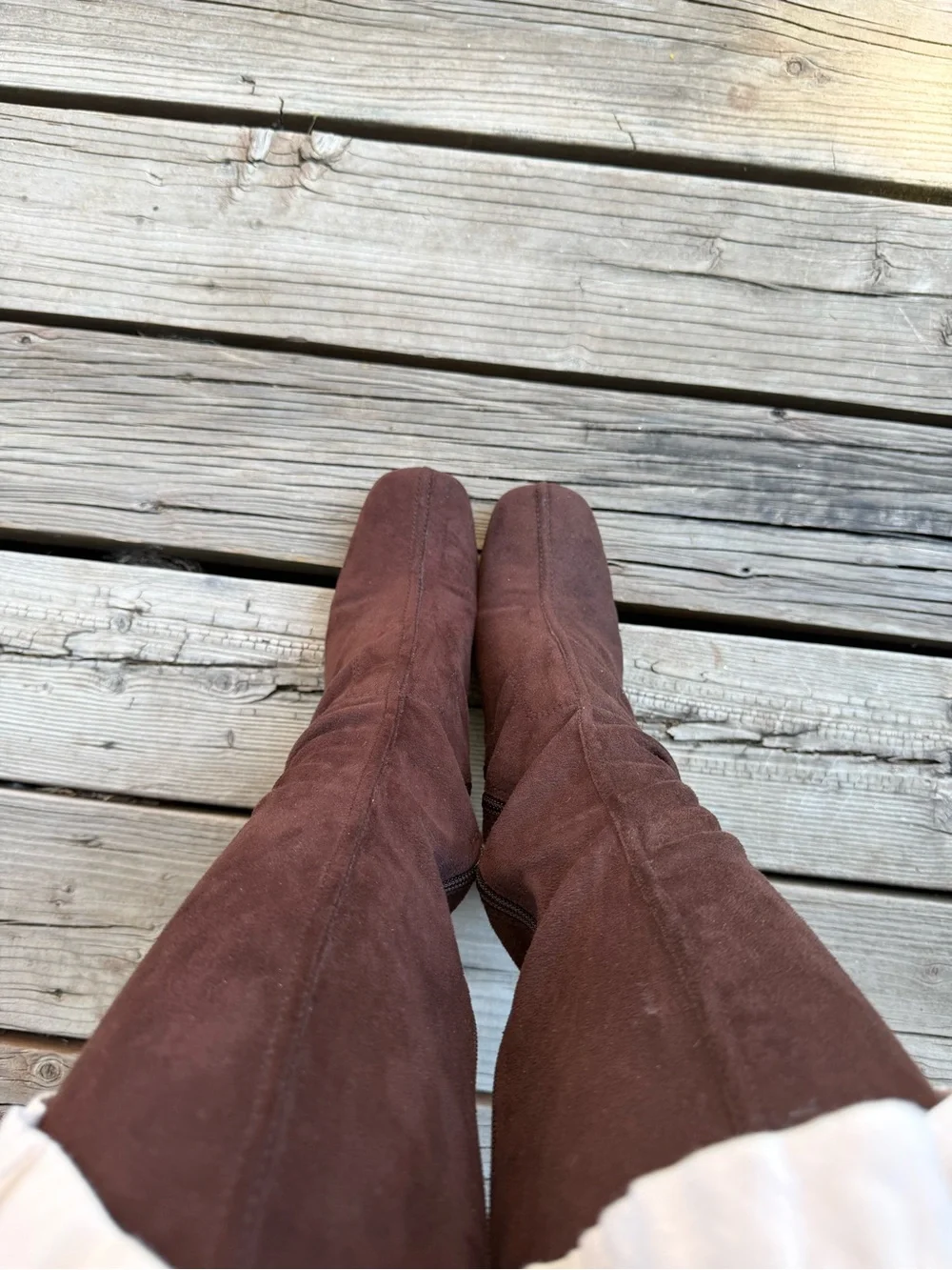 Vintage Brown Suede Over-the-Knee Block Heel Boots